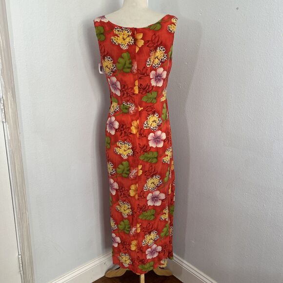 Robbie Bee Midi Dress Womens 6 Multicolor Floral Silk Tie Waist Cocktail - Picture 3 of 8